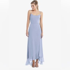 Dessy SCOOP NECK RUFFLE-TRIMMED HIGH LOW MAXI BRIDESMAID DRESS IN SKY BLUE